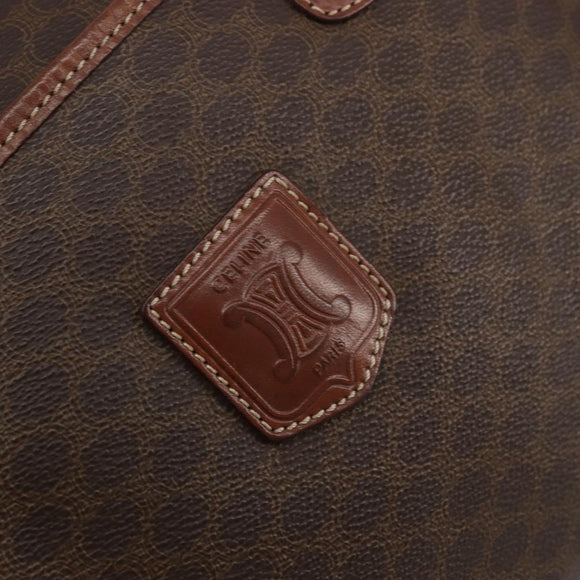 CELINE Macadam Canvas Boston Bag PVC Leather Brown Gold Auth BA11759