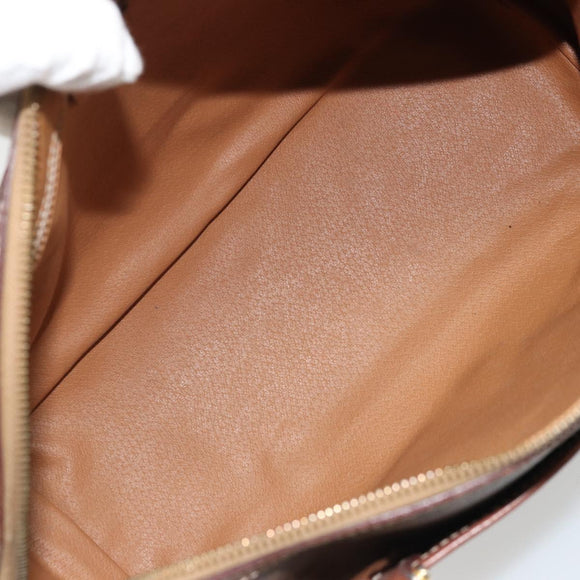CELINE Macadam Canvas Boston Bag PVC Leather Brown Gold Auth BA11759