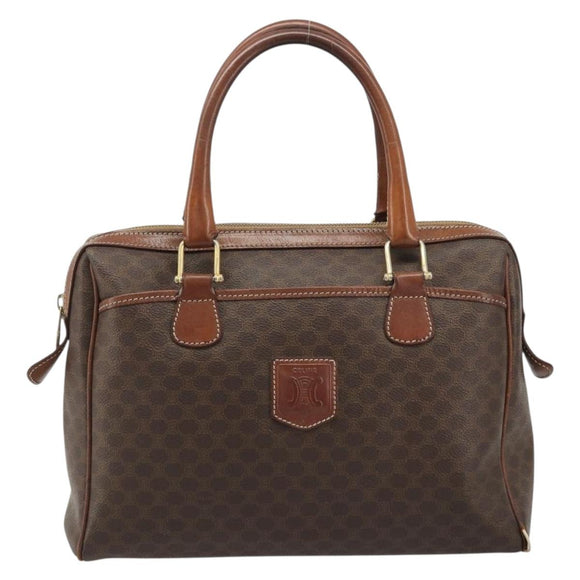 CELINE Macadam Canvas Boston Bag PVC Leather Brown Gold Auth BA11759