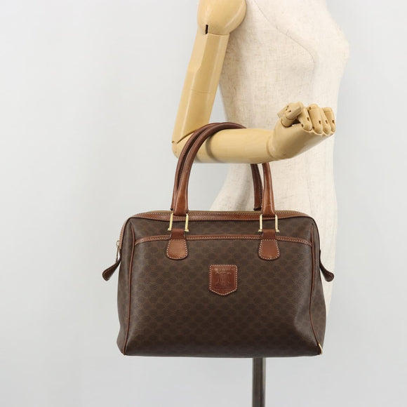 CELINE Macadam Canvas Boston Bag PVC Leather Brown Gold Auth BA11759
