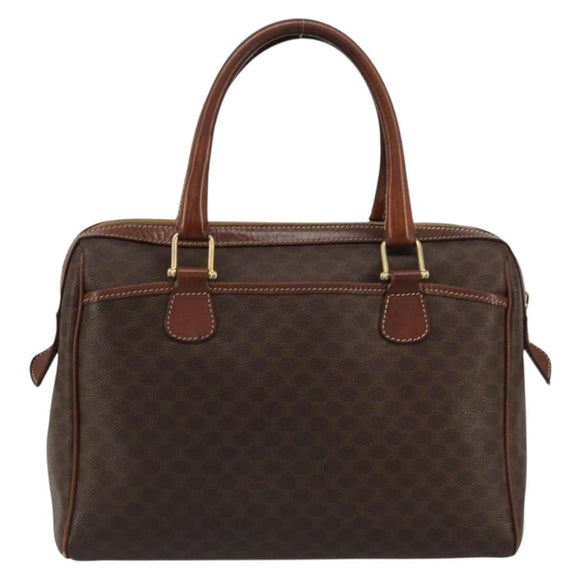 CELINE Macadam Canvas Boston Bag PVC Leather Brown Gold Auth BA11759