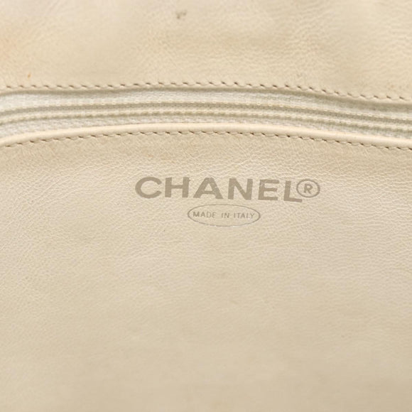 CHANEL Choco Bar Chain Shoulder Bag Patent Leather Beige Silver CC Auth BA11764A