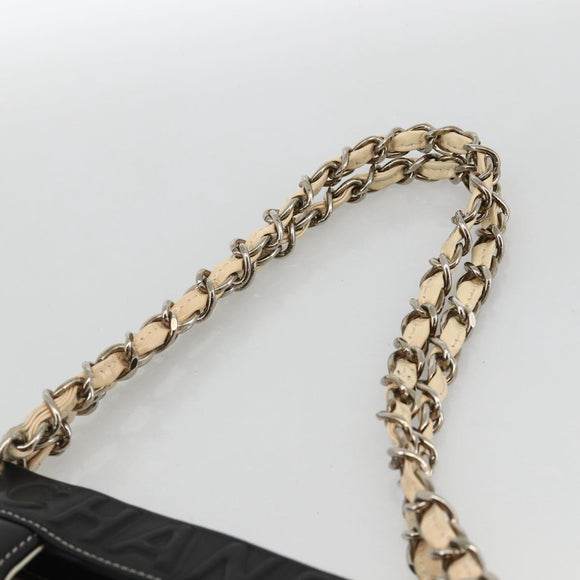 CHANEL Choco Bar Chain Shoulder Bag Patent Leather Beige Silver CC Auth BA11764A