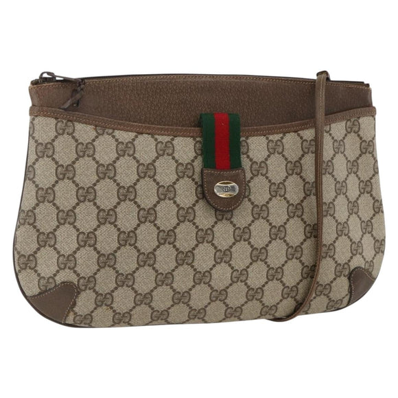 GUCCI GG Supreme Web Sherry Line Bag PVC Beige Gold 904 02 026 Auth BA11774