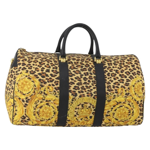 Gianni Versace Boston Bag Canvas Yellow Gold Auth BA11776A