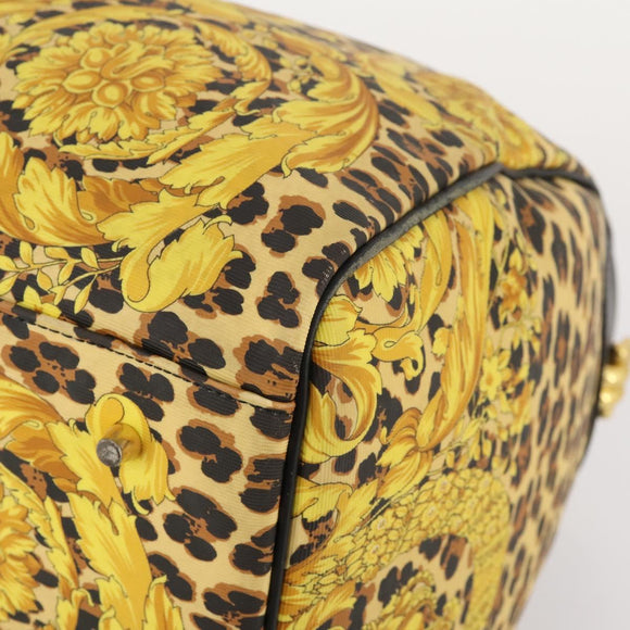 Gianni Versace Boston Bag Canvas Yellow Gold Auth BA11776A