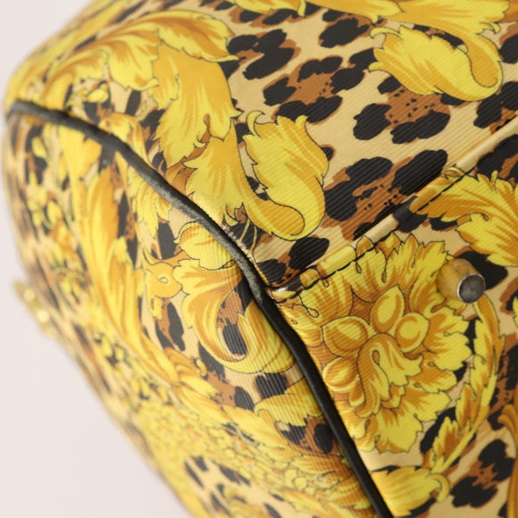 Gianni Versace Boston Bag Canvas Yellow Gold Auth BA11776A