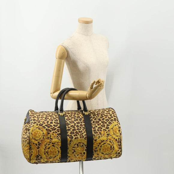 Gianni Versace Boston Bag Canvas Yellow Gold Auth BA11776A