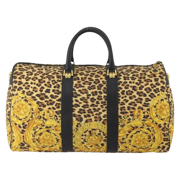 Gianni Versace Boston Bag Canvas Yellow Gold Auth BA11776A