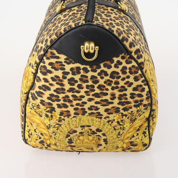 Gianni Versace Boston Bag Canvas Yellow Gold Auth BA11776A