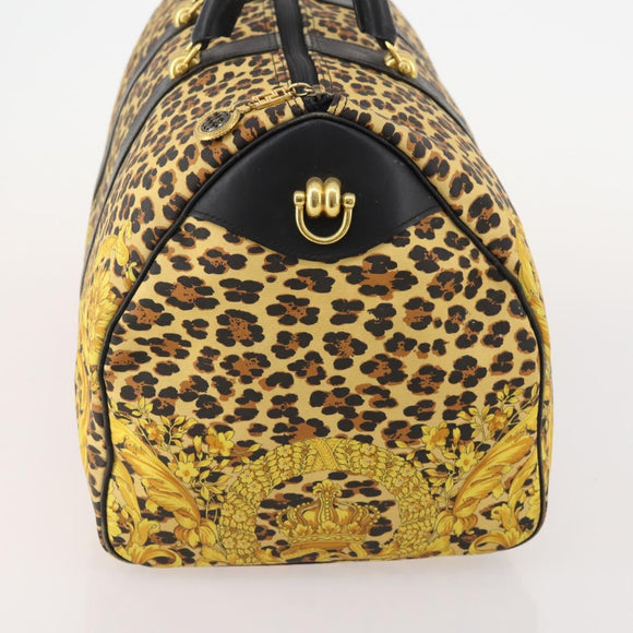 Gianni Versace Boston Bag Canvas Yellow Gold Auth BA11776A