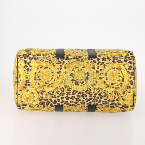 Gianni Versace Boston Bag Canvas Yellow Gold Auth BA11776A