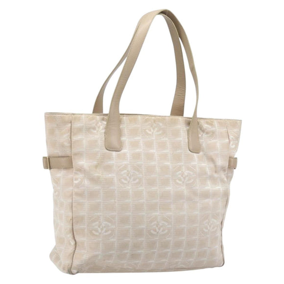 CHANEL New Travel Line Tote Bag Nylon Beige Gold CC Auth BA11779