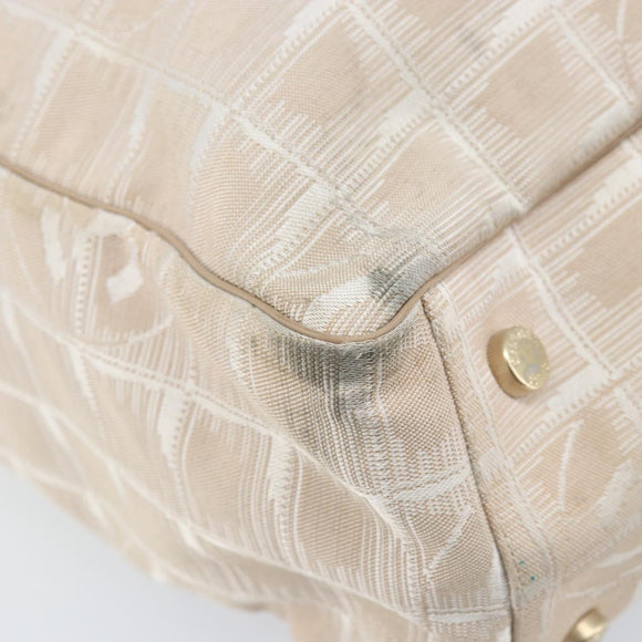 CHANEL New Travel Line Tote Bag Nylon Beige Gold CC Auth BA11779