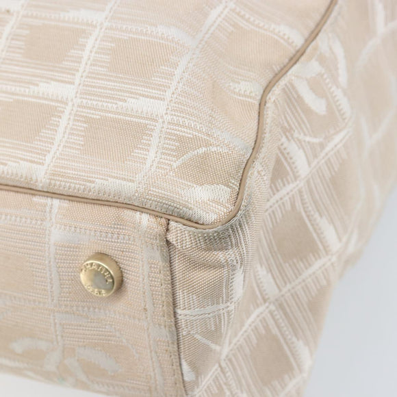 CHANEL New Travel Line Tote Bag Nylon Beige Gold CC Auth BA11779