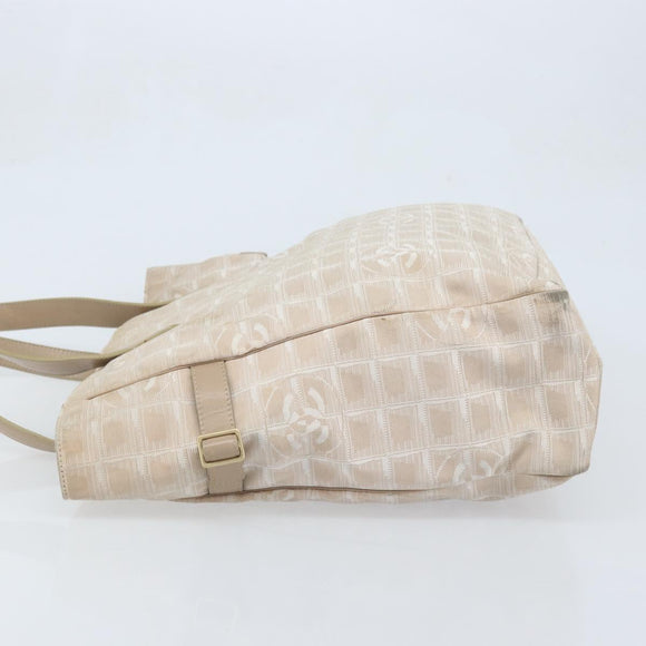 CHANEL New Travel Line Tote Bag Nylon Beige Gold CC Auth BA11779
