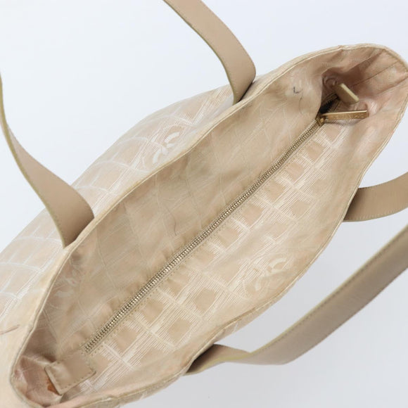 CHANEL New Travel Line Tote Bag Nylon Beige Gold CC Auth BA11779