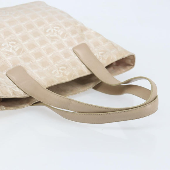 CHANEL New Travel Line Tote Bag Nylon Beige Gold CC Auth BA11779