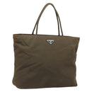 PRADA Hand Bag Nylon Khaki Silver Auth BA11783-1