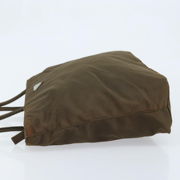 PRADA Hand Bag Nylon Khaki Silver Auth BA11783