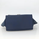 CELINE Trapeze Hand Bag Leather 2way Blue Silver Auth BA11785A-5