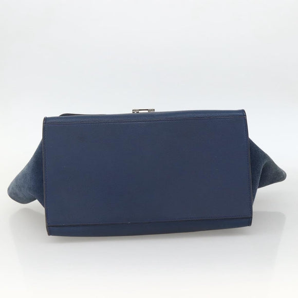 CELINE Trapeze Hand Bag Leather 2way Blue Silver Auth BA11785A