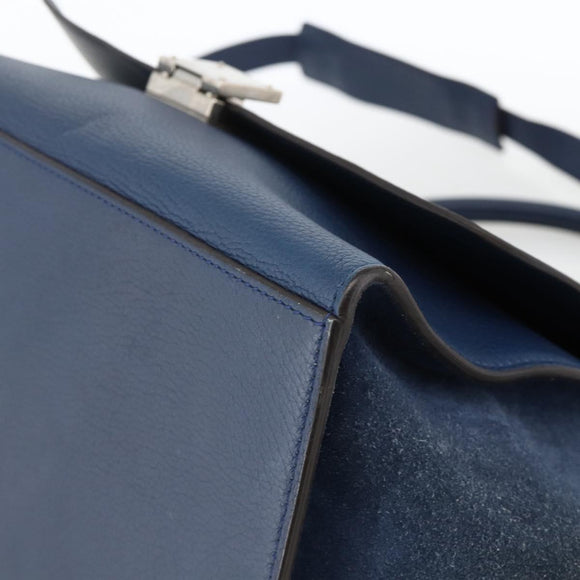 CELINE Trapeze Hand Bag Leather 2way Blue Silver Auth BA11785A