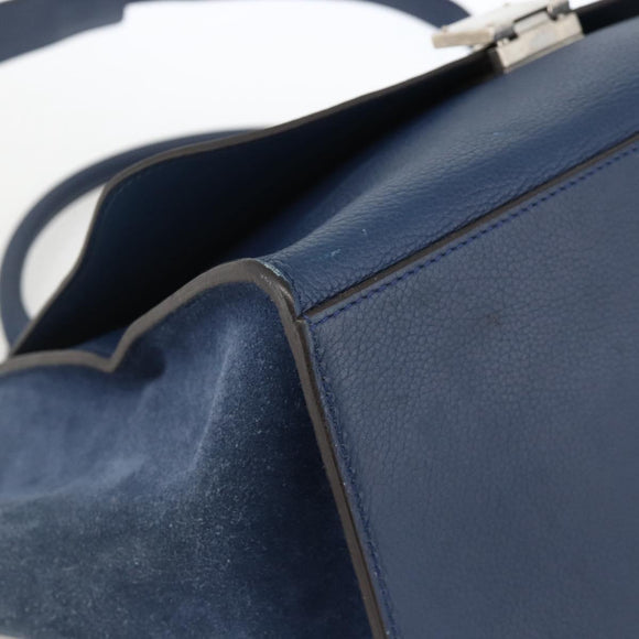 CELINE Trapeze Hand Bag Leather 2way Blue Silver Auth BA11785A