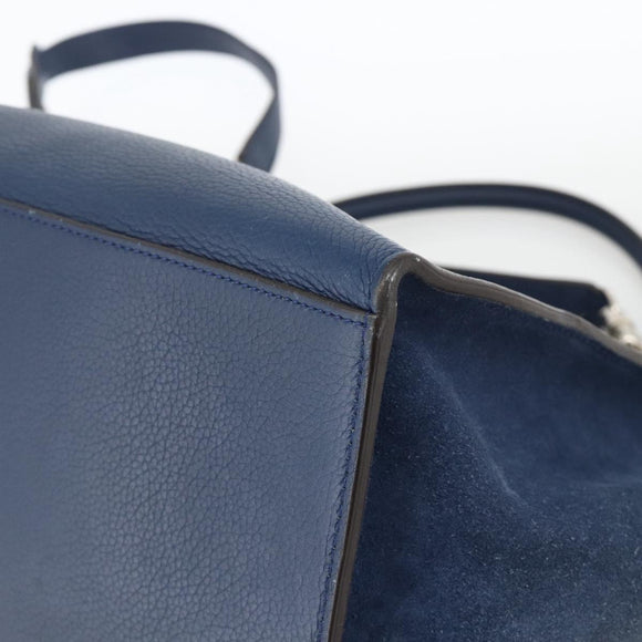 CELINE Trapeze Hand Bag Leather 2way Blue Silver Auth BA11785A
