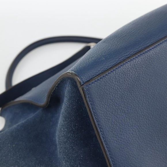 CELINE Trapeze Hand Bag Leather 2way Blue Silver Auth BA11785A