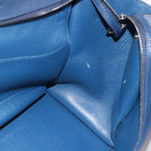 CELINE Trapeze Hand Bag Leather 2way Blue Silver Auth BA11785A