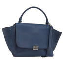 CELINE Trapeze Hand Bag Leather 2way Blue Silver Auth BA11785A-1