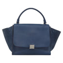 CELINE Trapeze Hand Bag Leather 2way Blue Silver Auth BA11785A-13