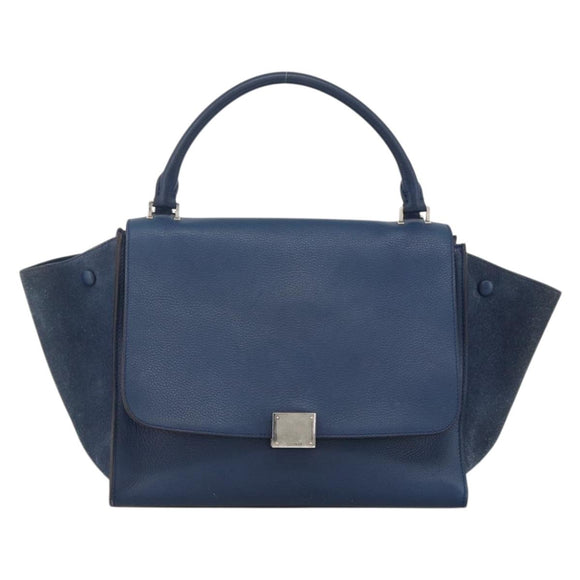 CELINE Trapeze Hand Bag Leather 2way Blue Silver Auth BA11785A