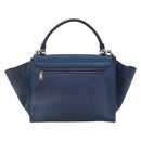 CELINE Trapeze Hand Bag Leather 2way Blue Silver Auth BA11785A-2