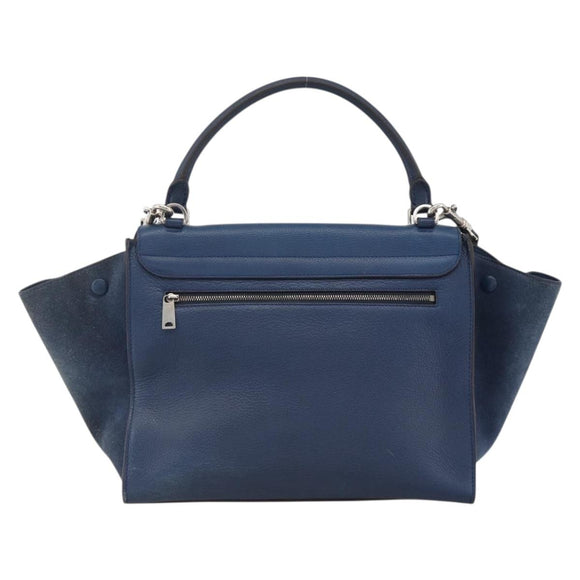 CELINE Trapeze Hand Bag Leather 2way Blue Silver Auth BA11785A