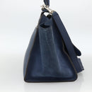 CELINE Trapeze Hand Bag Leather 2way Blue Silver Auth BA11785A-3