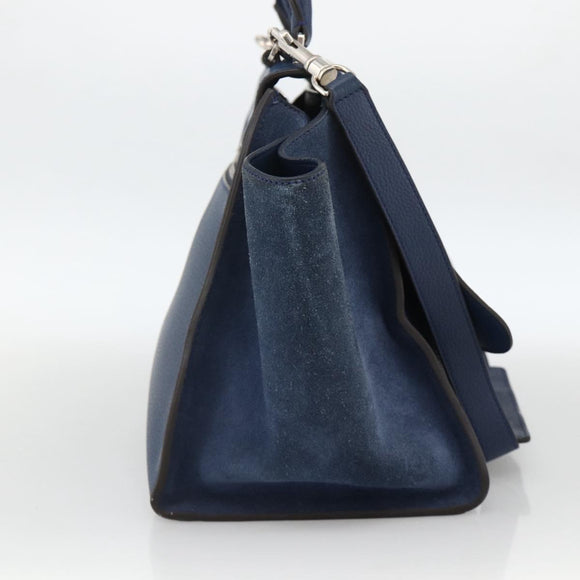 CELINE Trapeze Hand Bag Leather 2way Blue Silver Auth BA11785A