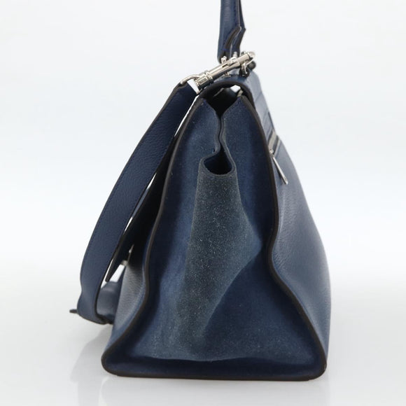 CELINE Trapeze Hand Bag Leather 2way Blue Silver Auth BA11785A