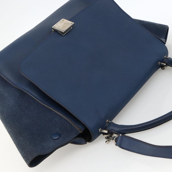 CELINE Trapeze Hand Bag Leather 2way Blue Silver Auth BA11785A