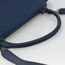 CELINE Trapeze Hand Bag Leather 2way Blue Silver Auth BA11785A-7