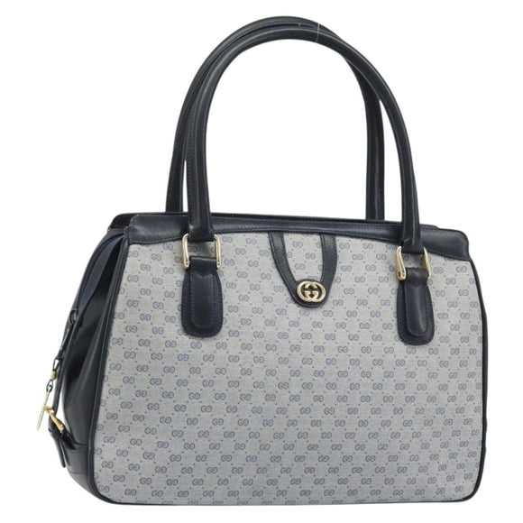 GUCCI Micro GG Supreme Hand Bag PVC Navy Gold Auth BA11789