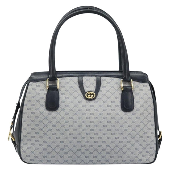 GUCCI Micro GG Supreme Hand Bag PVC Navy Gold Auth BA11789