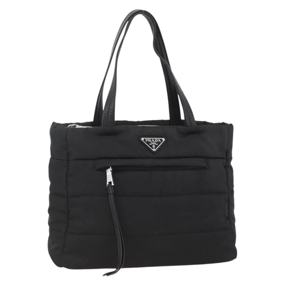 PRADA Tote Bag Nylon Black Silver Auth BA11792A