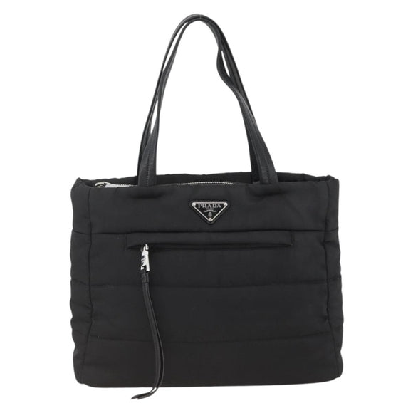 PRADA Tote Bag Nylon Black Silver Auth BA11792A