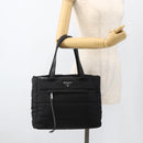 PRADA Tote Bag Nylon Black Silver Auth BA11792A-30