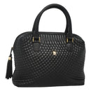 BALLY Quilted Hand Bag Leather Black Gold Auth BA1181-1