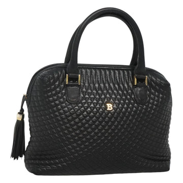 BALLY Quilted Hand Bag Leather Black Gold Auth BA1181