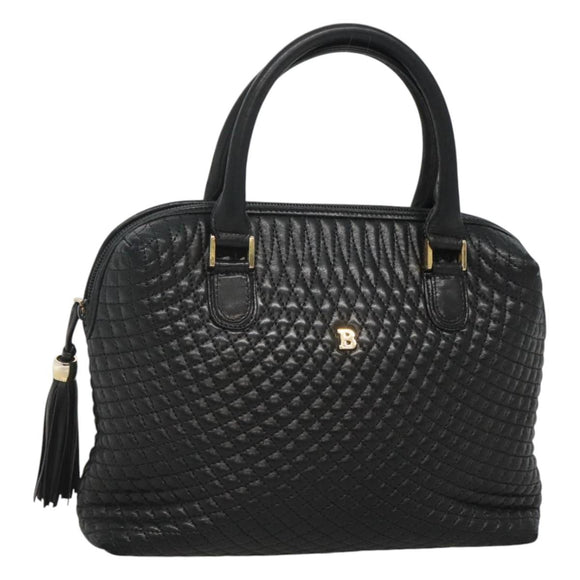 BALLY Quilted Hand Bag Leather Black Gold Auth BA1181