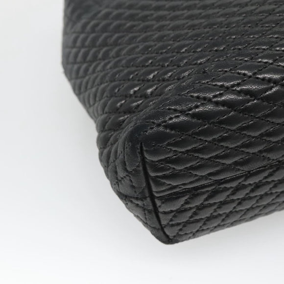 BALLY Quilted Hand Bag Leather Black Gold Auth BA1181